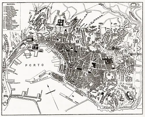 Map of the Port of Genoa, Italy. Cunard Line Handbook, 1905.