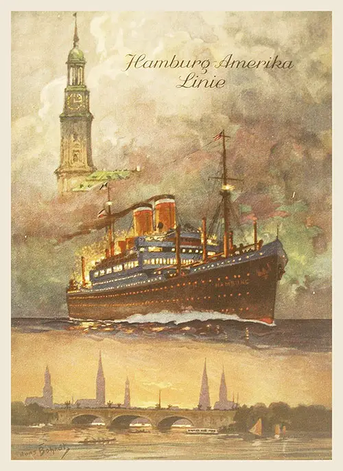 Front Cover of a Vintage Farewell Dinner Menu from Saturday, 12 January 1929 on board the SS Hamburg.