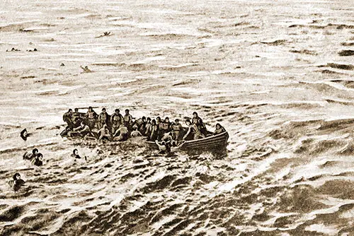 Survivors of the SS Ivernia Sinking Taking In One of the Lifeboats.