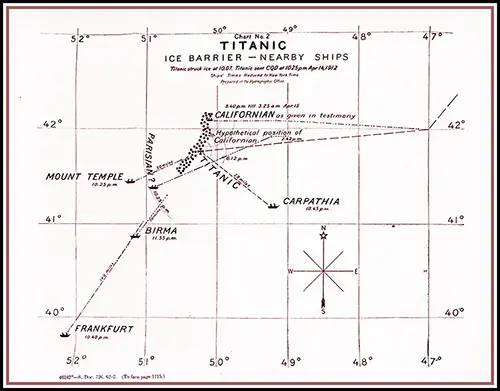 Chart No. 2 Shows the Positions of Ice and Other Ships in the Vicinity of the Titanic the Night It Sank.
