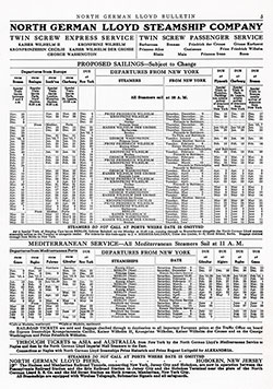 Proposed Sailings, Bremen-New York and New York-Mediterranean Services, from 10 November 1911 to 13 September 1912.