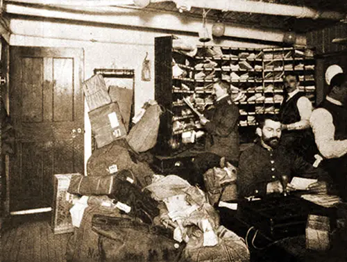 Sea Post Office Sorting the Printing Mater on a Liner of the North German Lloyd.