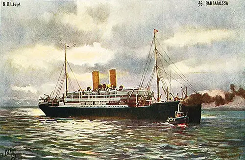 Colorized Postcard of the SS Barbarossa of the Norddeutscher Lloyd, 1896.