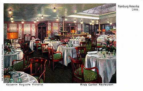Ritz's Carlton Restaurant on the SS Kaiserin Auguste Victoria, 1905.