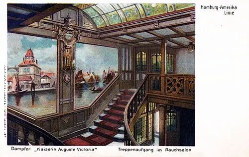 Staircase in the First Class Smoking Room on the SS Kaiserin Auguste Victoria, 1905.