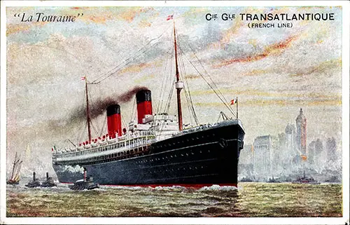 Tugboats Bring the SS La Touraine (1891) Into the Harbor. ND, c. 1892.