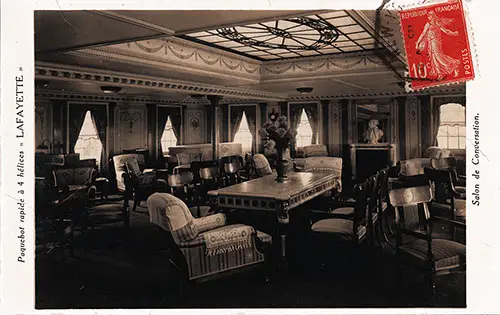 SS Lafayette (1915) First Class Conversation Lounge, Postally Used May 1926.