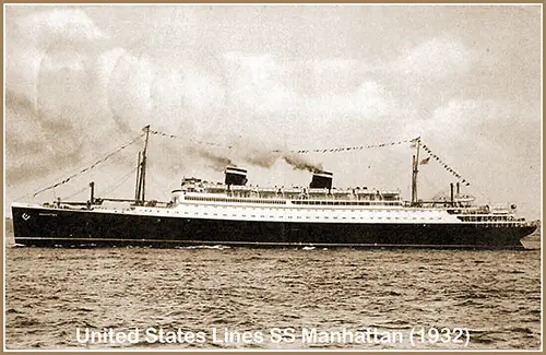 Photo Postcard of the United States Lines Ocean Liner SS Manhattan, 1932.