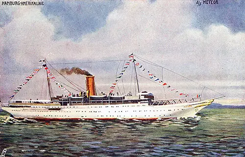 Colorized Postcard of the SS Meteor (1904) of the Hamburg-American Line Cruising the North Sea.