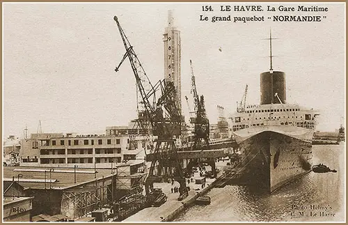 The Grand Steamship SS Normandie Docked at Its Pier at the Maritime Station in Le Havre circa 1940.