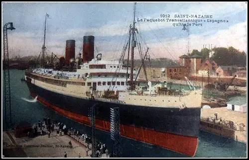 Colorized Postcard of the Paquebot Transatlantique SS Espagne at St. Nazaire.