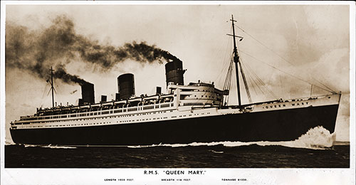 Large Format Postcard of the RMS Queen Mary, Length 1,020 Feet, Breadth 118 Feet, Tonnage 81,235.