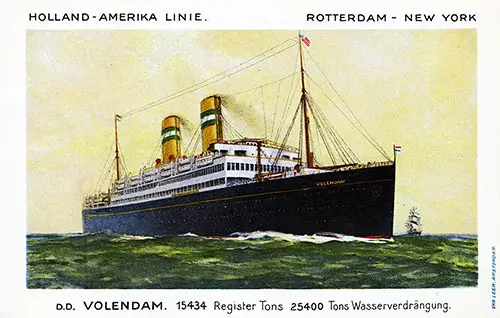 Colorized Postcard of the SS Volendam (1922) of the Holland-America Line.