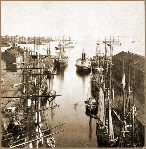 Boston Harbor and East Boston from State Street, circa 1900.