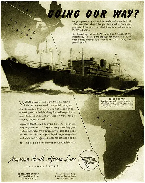 1944 Advertisement from the American South African Line.