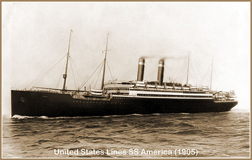 The United States Lines SS America I (1905) Shown Steaming at Sea circa 1925.