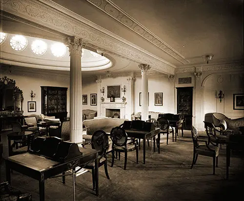 First Class Adam Drawing Room on the Promenade Deck of the RMS Aquitania, 1914.