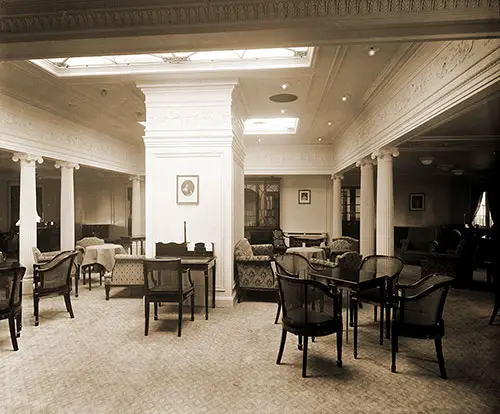 Central Area of the Second Class Drawing Room on the Bridge Deck of the RMS Aquitania, 1914.