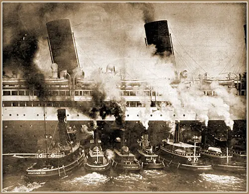 Tugs in Action in Docking the Aquitania in 1914.