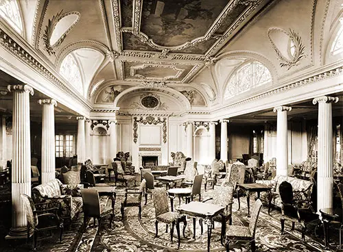 RMS Aquitania First Class Lounge, circa 1921.