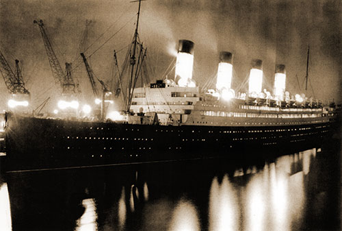 View of the RMS Aquitania at Night, 1922.