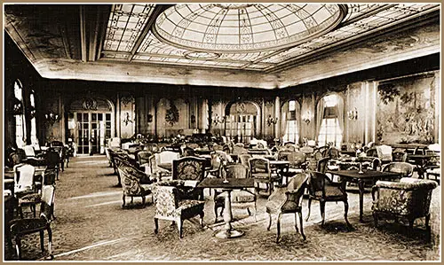 First Class Lounge on the RMS Berengaria of the Cunard Line, 1921.