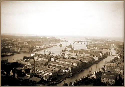 View of the Harbor of Copenhagen, Denmark, circa 1930.
