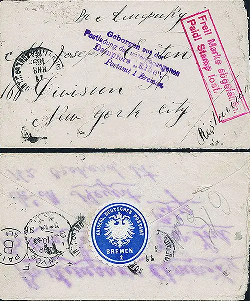 Letter Salvaged from the Sinking of the SS Elbe, 1895.