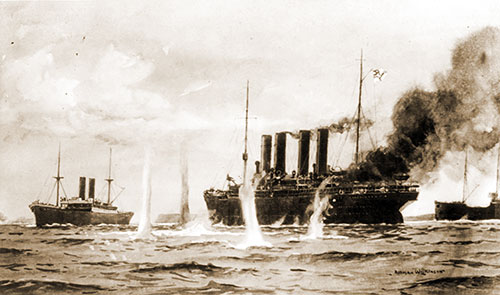 The Fight Between the SS Kaiser Wilhelm Der Grosse and the SS Highflyer on 26 August 1914 Viewed From the Highflyer.