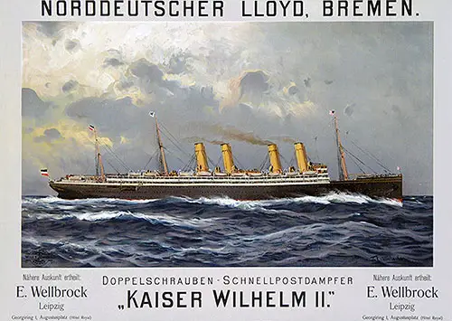 SS Kaiser Wilhelm II Twin-Screw Express Mail Steamer (1903) of the Norddeutscher Lloyd.