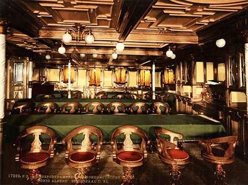 Second Class Dining Room on the SS König Albert, c1900.