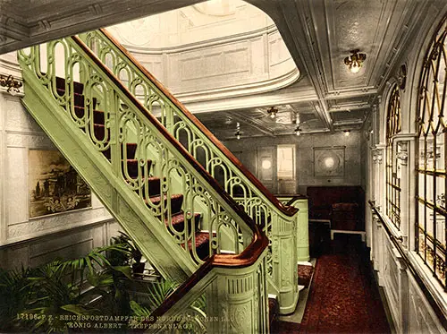 Elegant Staircase on the SS König Albert, c1900.