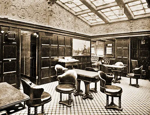 First Class Smoking Room on the SS Kroonland of the Red Star Line, circa 1909.