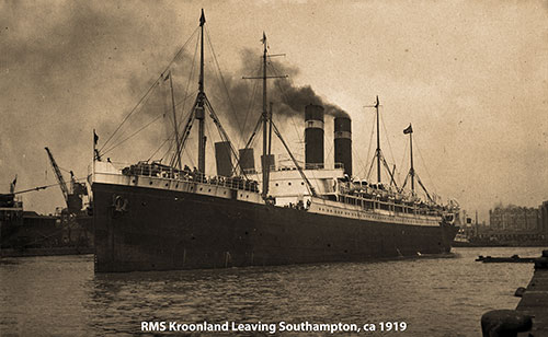 RMS Kroonland Leaving Southampton, circa 1919.