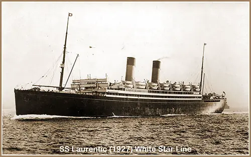 SS Laurentic (1927) of the White Star Line Shown at Sea.