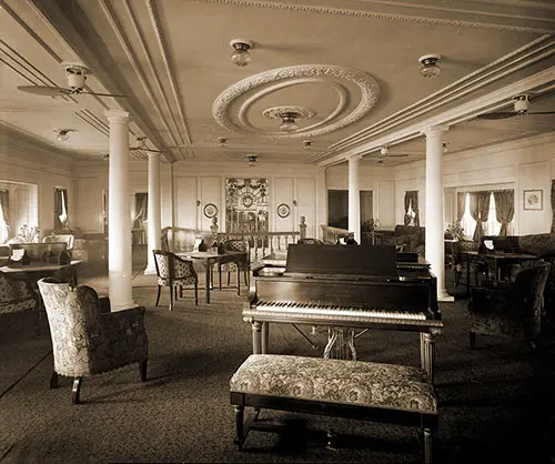 Cabin Class Lounge on the SS Metagama, Upper Promenade Deck B Looking Aft.