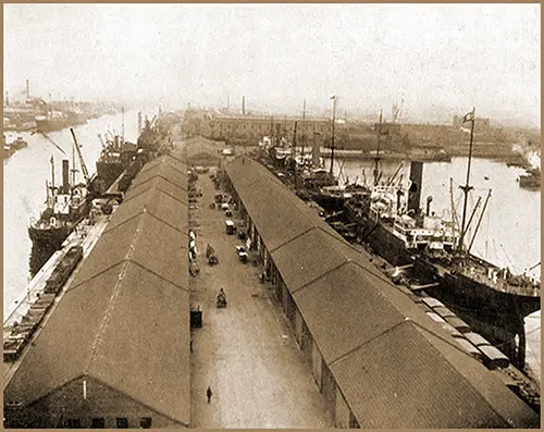 Ocean Liners Docked at the Port of Dublin, Ireland, ca 1910.
