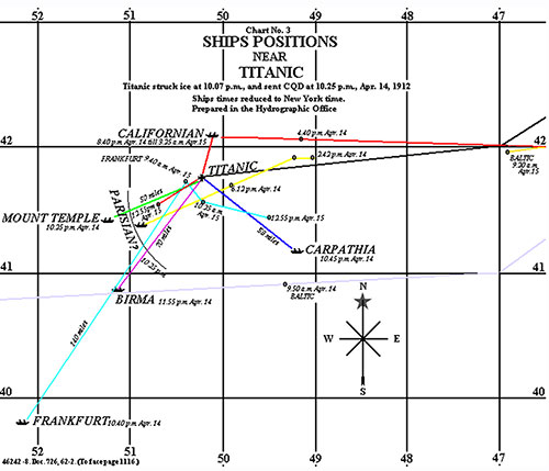 Chart No. 3: Ships Positions Near the RMS Titanic.