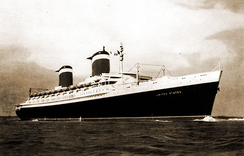 The SS United States of the United States Lines at Sea, Early 1950s.