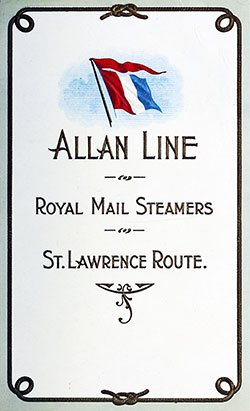 Front Cover, Saloon Passenger List from the RMS Bavarian of the Allan Line, Departing 9 October 1902 from Liverpool to Québec and Montréal.