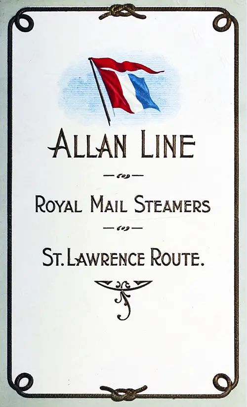 Front Cover, Saloon Passenger List from the RMS Bavarian of the Allan Line, Departing 9 October 1902 from Liverpool to Québec and Montréal.