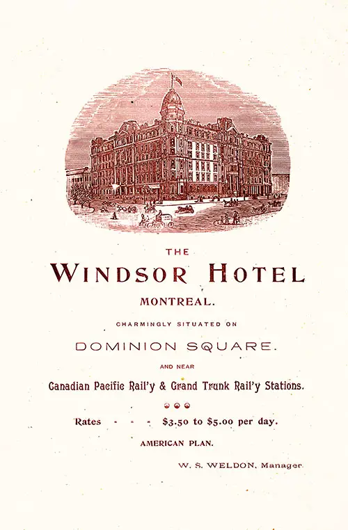 Advertisement: Windor Hotel, Montreal.