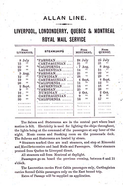 Sailing Schedule, Liverpool-Londonderry-Québec-Montréal, from 8 July 1897 to 17 October 1897.