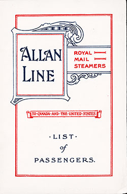 Front Cover of a Cabin Passenger List from the RMS Parisian of the Allan Line, Departing 13 October 1911 from Glasgow to Boston.