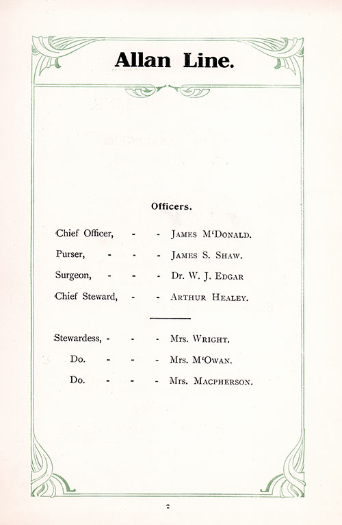 Senior Officers and Staff, RMS Parisian, Voyage of 13 October 1911.
