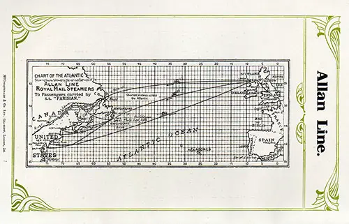 Track Chart Included With Allan Line RMS Parisian Cabin Passenger List from 6 April 1912.