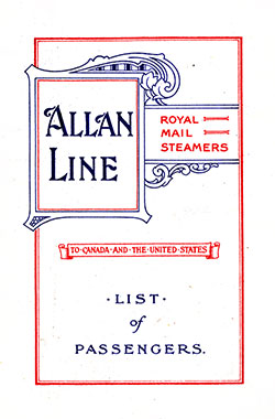 Passenger List, Allan Line SS Pretorian, 1912