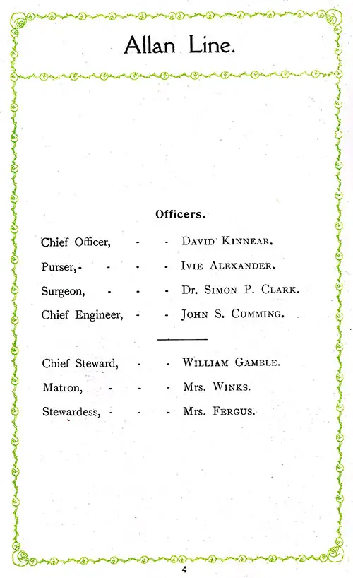 List of Senior Officers and Staff, SS Pretorian Cabin Passenger List, 7 September 1912.