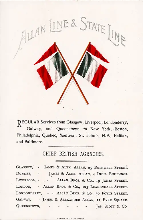 Back Cover, Allan Line SS State of California First and Second Cabin Passenger List, 6 July 1894.