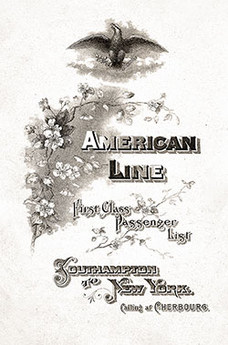 Front Cover - 23 September 1905 Passenger List, SS New York, American Line
